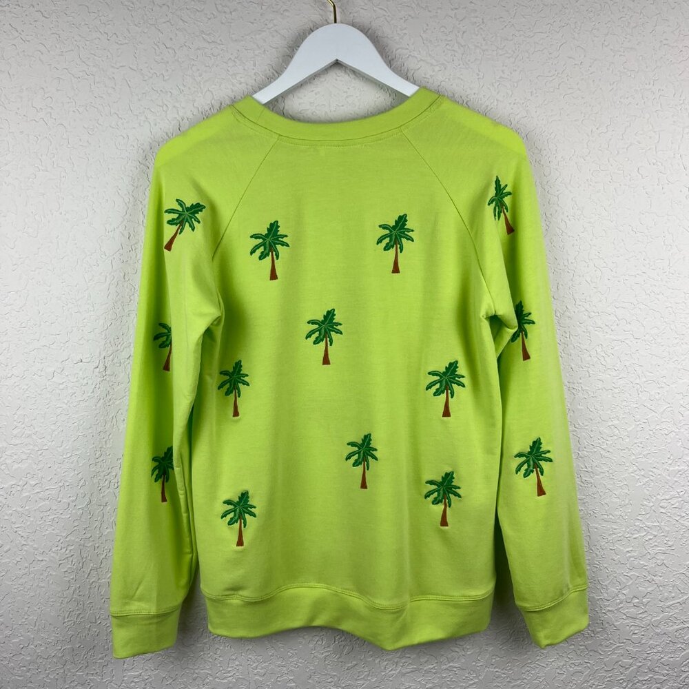 Workshop Sweater Womens Medium Green Crewneck Embroidered Palm Tree Pullover - Picture 3 of 10